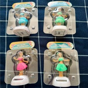 Set of Five Solar Hula Girls and Two Man over Shark Dashboard Dancers